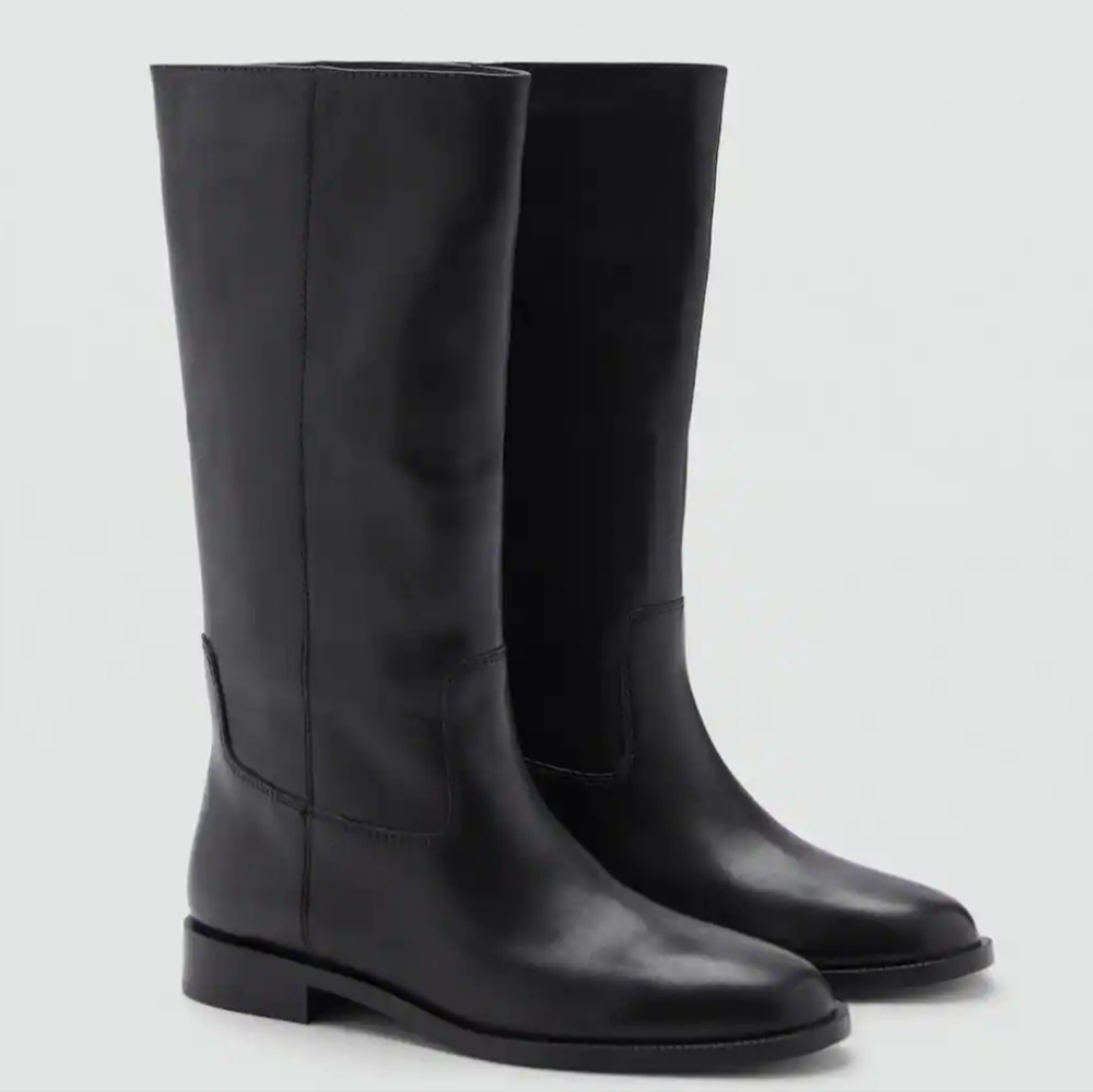 Mango Leather Black Knee-High Women's Boots